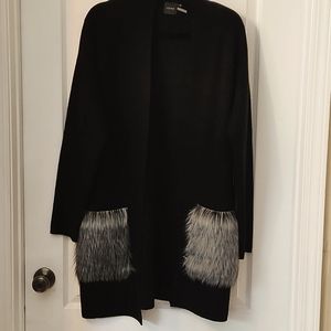 Cliche Black sweater jacket with faux fur pockets Size M